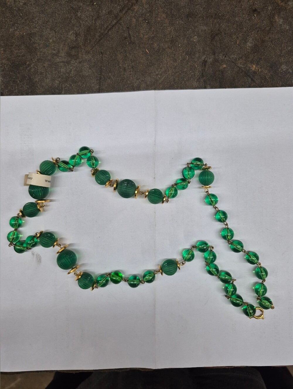 Vintage 1950's Western Germany Green Melon Bead Necklace NOS